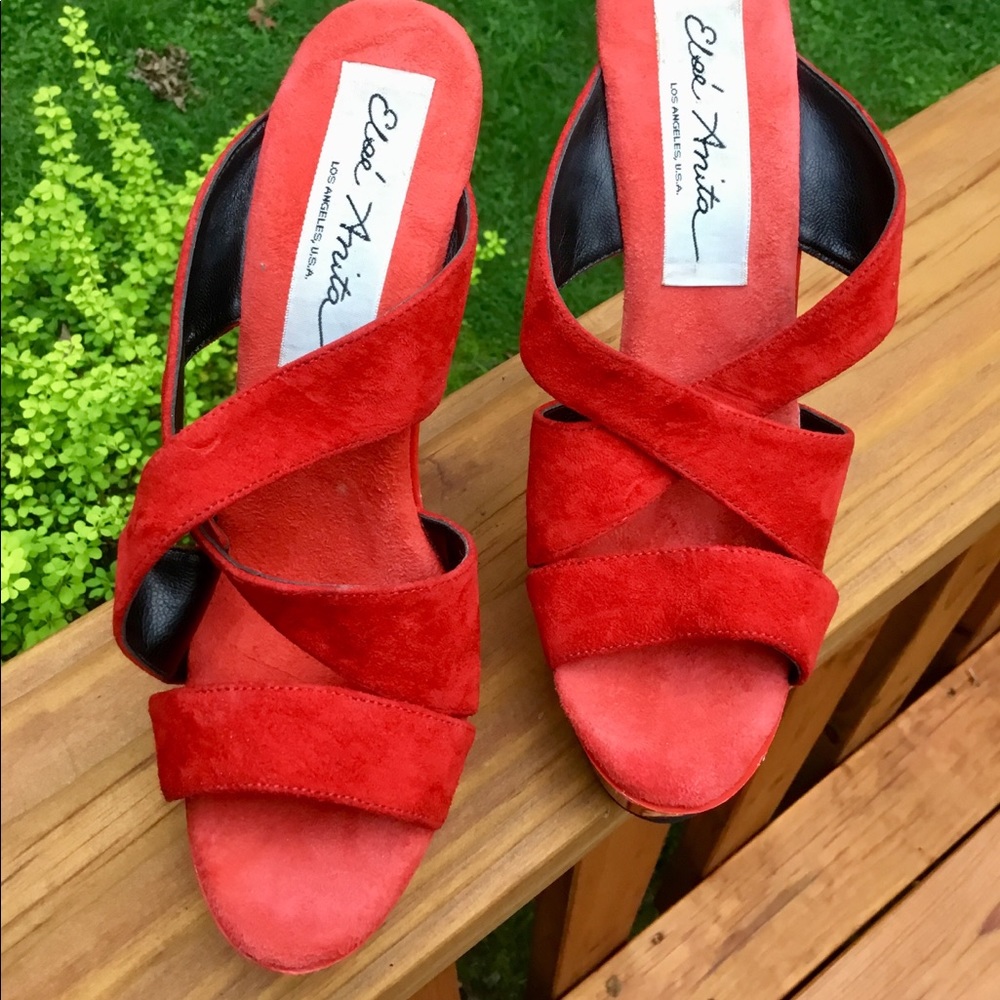 Red Suede platform stiletto heels
